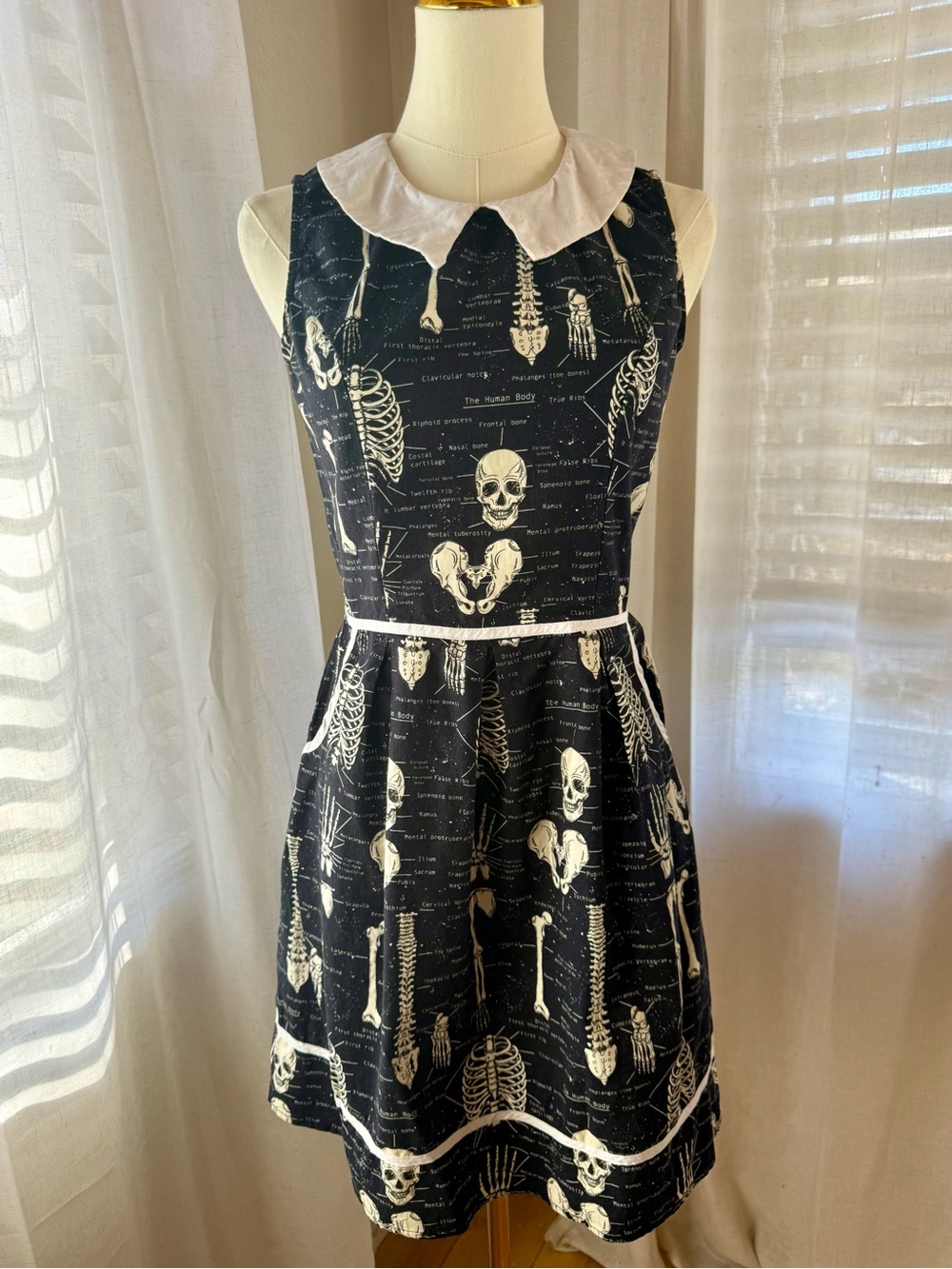 Retro Mod Collared Gothic Skeleton Dress